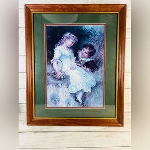 Vintage Art Print Framed Sweethearts by Frederick Morgan victorian children,